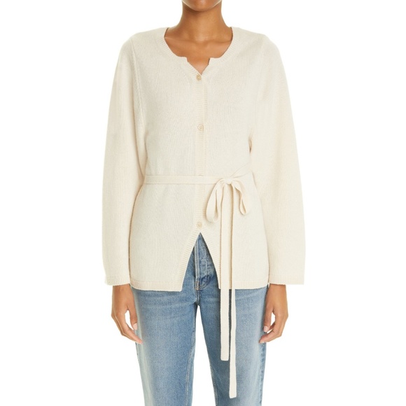 TOTEME Belted Cashmere Cardigan Sweater in Cava Size XL - Picture 1 of 7